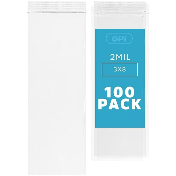 GPI 3” x 8” Reclosable Ziplock Bag 2 Mil Clear Zipper Bags, 100-Pack