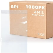GPI 5” x 8” Heavy Duty Ziplock Bag 4 Mil Clear Resealable Bags for Travel, Storage & Shipping, 1000-Pack