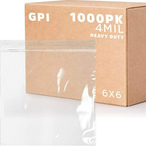GPI 6” x 6” Heavy Duty Ziplock Bag 4 Mil Clear Resealable Bags for Travel, Storage & Shipping, 1000-Pack
