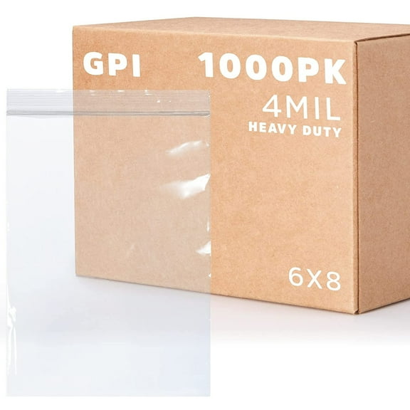 GPI 6” x 8” Heavy Duty Ziplock Bag 4 Mil Clear Resealable Bags for Travel, Storage & Shipping, 1000-Pack