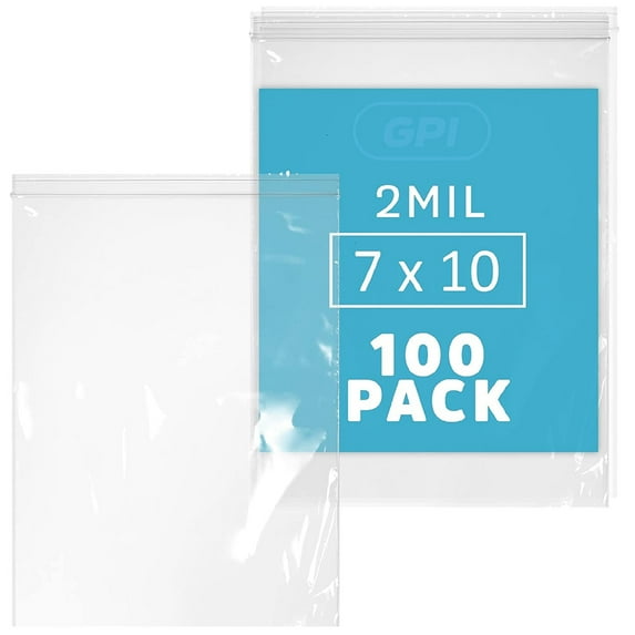 GPI 7” x 10” Reclosable Ziplock Bag 2 Mil Jumbo Clear Zipper Bags for Household & Packaging,100-Pack