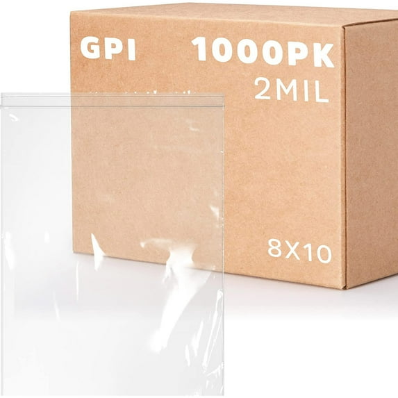 GPI 8” x 10” Reclosable Ziplock Bag 2 Mil Jumbo Clear Zipper Bags for Household & Packaging,1000-Pack