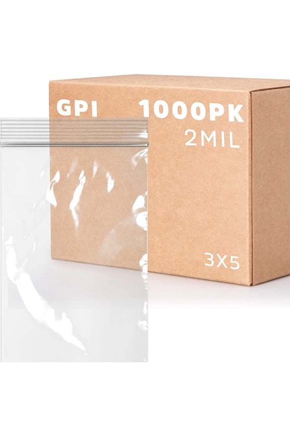 - CASE of 1000 3" x 5" CLEAR PLASTIC RECLOSABLE ZIP BAGS - Bulk 2 mil Thick Strong & Durable Poly Bagies with Resealable Zip Top Lock for Travel, Storage, Packaging & Shipping.