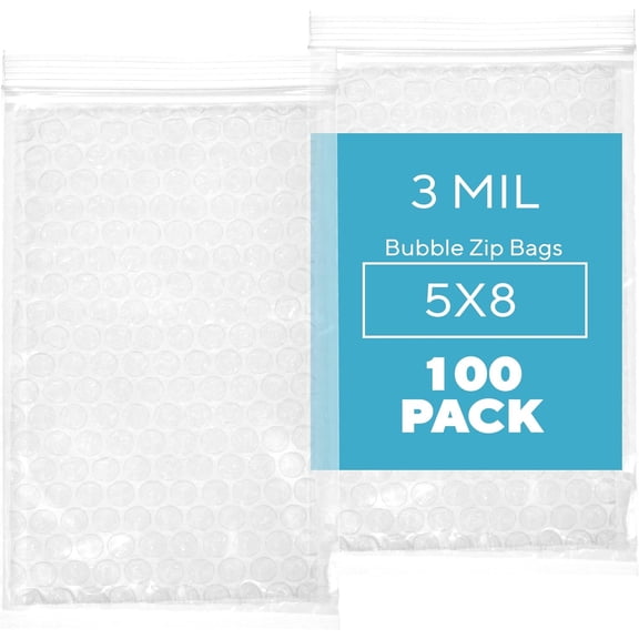 GPI Resealable Bubble Zip Bags for Secure Storage, Packaging, and Shipping of Fragile Components, 5"x 8", Pack of 100