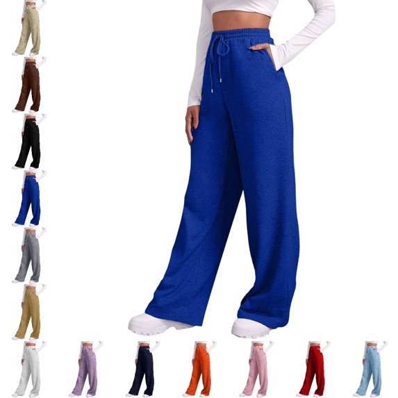 GPOECD Athletic Pants for Women Relaxed Fit Casual Long Jogger with Pockets Drawstring Loungewear Autumn Winter Sweatpants for Women Blue,XL