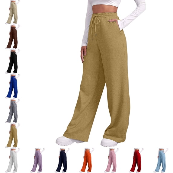 GPOECD Athletic Pants for Women Relaxed Fit Casual Long Jogger with Pockets Drawstring Loungewear Autumn Winter Sweatpants for Women Khaki,XL