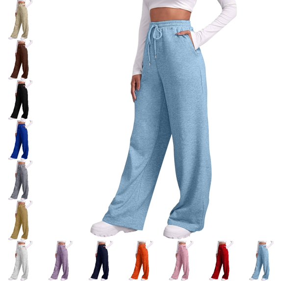 GPOECD Athletic Pants for Women Relaxed Fit Casual Long Jogger with Pockets Drawstring Loungewear Autumn Winter Sweatpants for Women Sky Blue,L