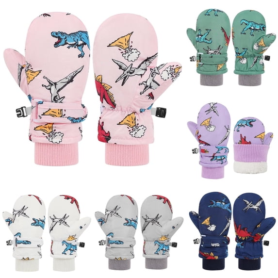 GPOECD Baby Mittens Cartoon Skiing Snow Gloves Waterproof Thermal Insulated Kids Gloves for Unisex Child Winter Snow Activities