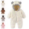 thumbnail image 1 of GPOECD Baby Romper Thick Pocket Fleece Bear with Fold Over Mittens Footies Girls Boys Winter Hooded Snowsuit Jumpsuit for Baby, 1 of 5