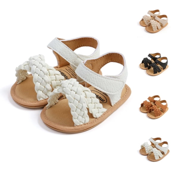 GPOECD Baby Walking Shoes Soft Sole Breathable Lightweight Comfortable Spring Summer Weaved Sandals Baby Sandals 0-18 Months 06_White,0-6 Months
