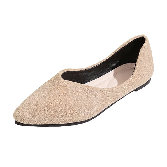 GPOECD Ballet Shoes for Women Comfortable on Pointed Toe Low Cut Suede Flat Womens Casual Shoes 02_Beige,35
