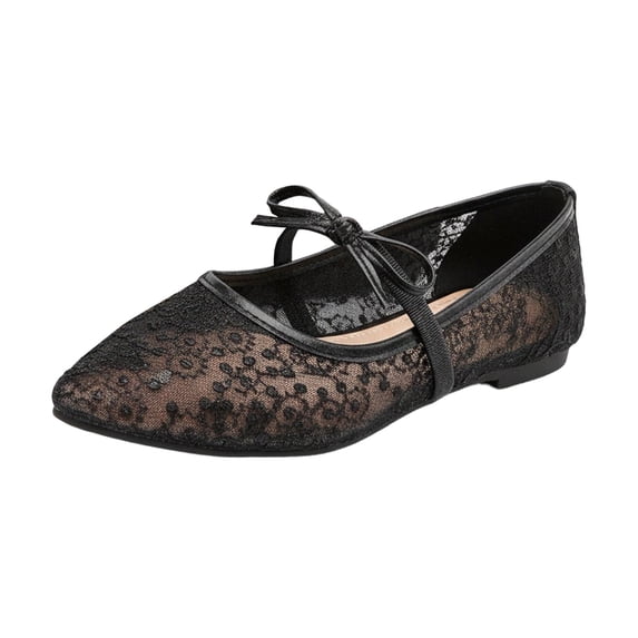 GPOECD Ballet Shoes for Women Lace up Pointed Toe Flat Shoes with Open Toe and Straps Ballet Style Shoes Shoes for Women Black,40