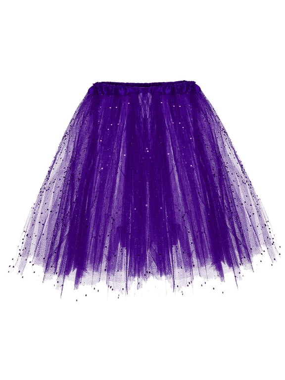 Ballet Skirt Womens Paillette Elastic 3 Layered Short Skirt Adult Tutu Dancing Skirt for Ballet Plus Size Skirts Dark Purple,One Size