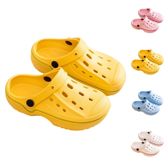 GPOECD Boys Clogs Kids Sandal Style Summer Garden Indoor Outdoor for Boys with Breathable Holes and Comfort Kids Slippers 6-10Y Yellow,8-9 Years