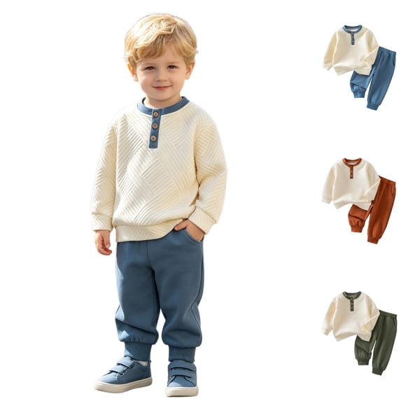 GPOECD Boys Outfits Versatile Two Piece Autumn Winter Sweatshirt and Track Pants with Cozy Long Sleeve Top Boys' Clothing Sets,Blue,2-3 Years