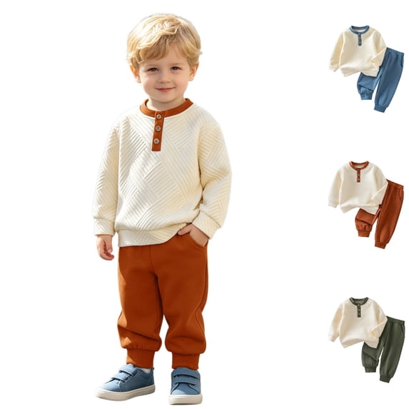 GPOECD Boys Outfits Versatile Two Piece Autumn Winter Sweatshirt and Track Pants with Cozy Long Sleeve Top Boys' Clothing Sets,Brown,2-3 Years