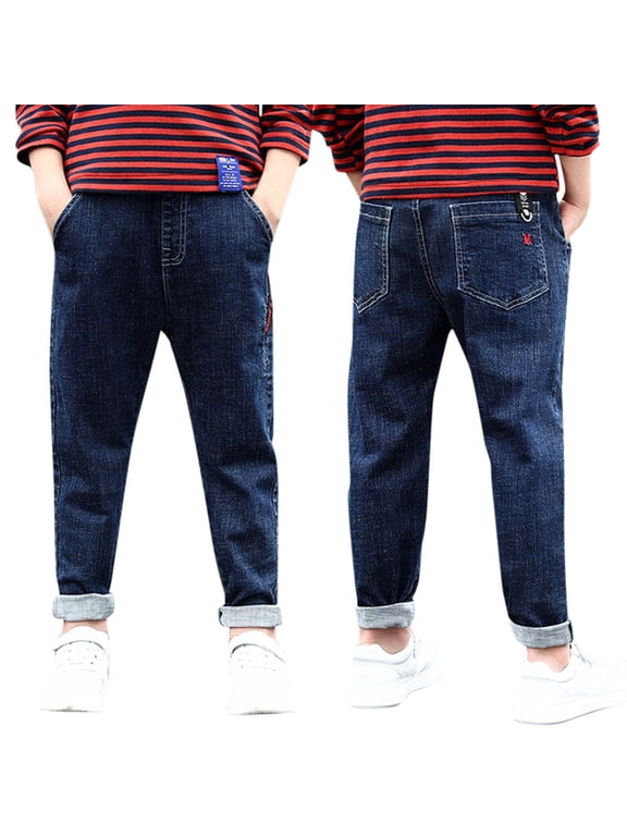 Boys Pants Regular Straight Fit Denim Jeans Casual Stretch Denim for Kids Comfortable Boy's Trousers 4-10 Years BU3,7-8 Years