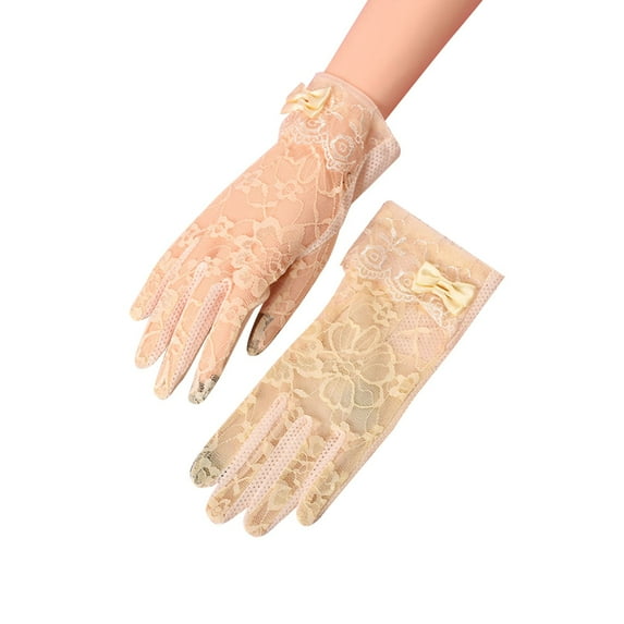 GPOECD Breathable Thin Lace Pattern Gloves for Women Formal Elegant Solid Color Wedding and Evening Party Gloves for Women Z06_Yellow,One Size