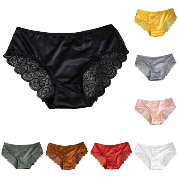 GPOECD Briefs for Women High Waist Lace Seamless Triangle Underwear Breathable Soft Comfort Fit Solid Color High Waisted Panties for Women,Black,XL