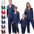 thumbnail image 1 of GPOECD Christmas Pajamas for Family Family Matching Pajamas Long Sleeve Silk-like Satin Sleepwear Holiday Outfit Pure Color Two Piece Pajama Sets Winter,02_Navy,XL, 1 of 5