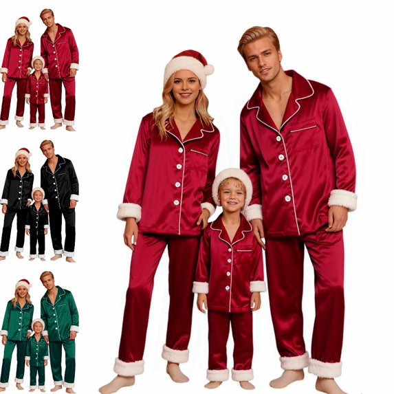 GPOECD Christmas Pajamas for Family Two Piece Long Sleeve Lapel Top and High Waist Pants for Family Outfits Pajama Set Winter for Mom,Red,S