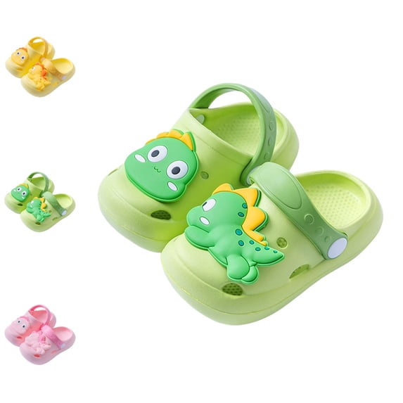 GPOECD Clogs for Kids Summer for Boys and Girls with Soft Sole Indoor Outdoor Casual Featuring Cute Dino Pattern Boys Slippers,Green,3.5-4 Years