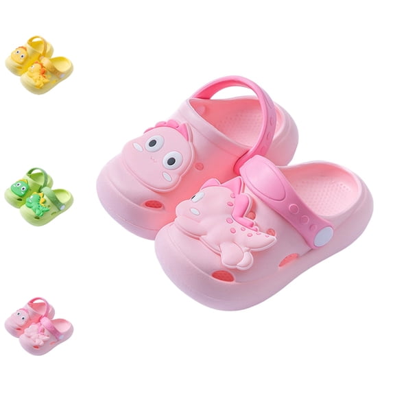 GPOECD Clogs for Kids Summer for Boys and Girls with Soft Sole Indoor Outdoor Casual Featuring Cute Dino Pattern Boys Slippers,Pink,7-8 Years