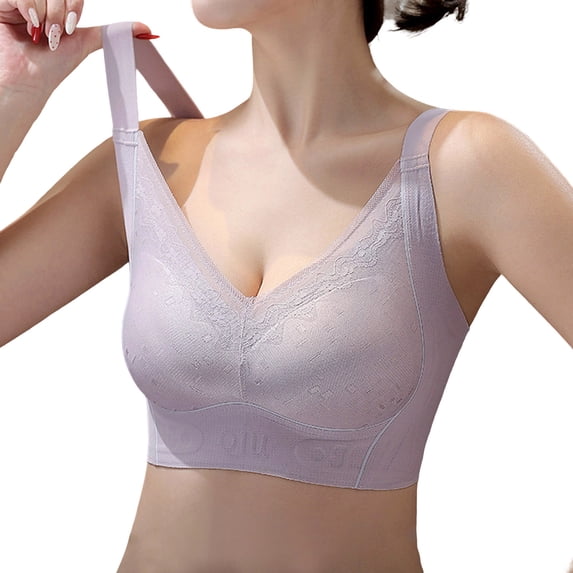 GPOECD Comfortable Bras for Women Full Coverage Bra Seamless T Shirt with Side Wide Band Lift Shape Bras for Women Underwire,Light Purple,38/85