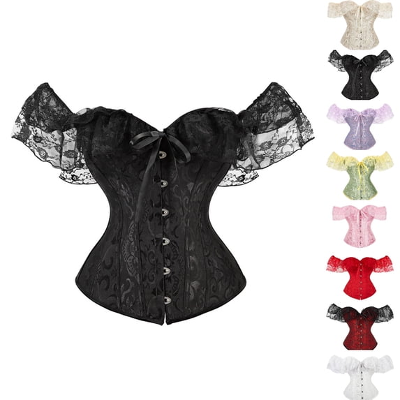 GPOECD Corset Tops For Women Halloween Solid Court Style Lace Up Boned Overbust Waist Cincher Bridal Bodyshaper For Wedding Shapewear For Women,Black,M