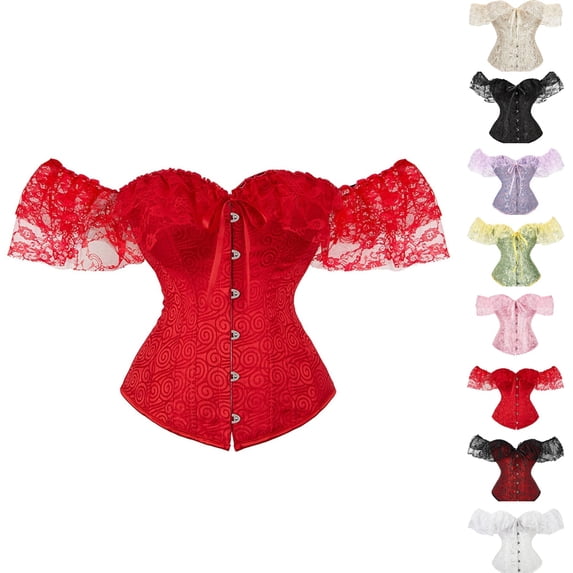 GPOECD Corset Tops For Women Halloween Solid Court Style Lace Up Boned Overbust Waist Cincher Bridal Bodyshaper For Wedding Shapewear For Women,RD1,XS