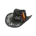 thumbnail image 1 of GPOECD Cowboy Hats for Women Men Summer Western Shapeable Straw Sun Hat with Wide Brim Hollow Design Z8131-Black,One Size, 1 of 3
