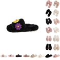 thumbnail image 1 of GPOECD Cute Slippers for Women Fuzzy Open Toe Embroidery Slide Soft Non Warm Cozy Slippers for Winter., 1 of 7