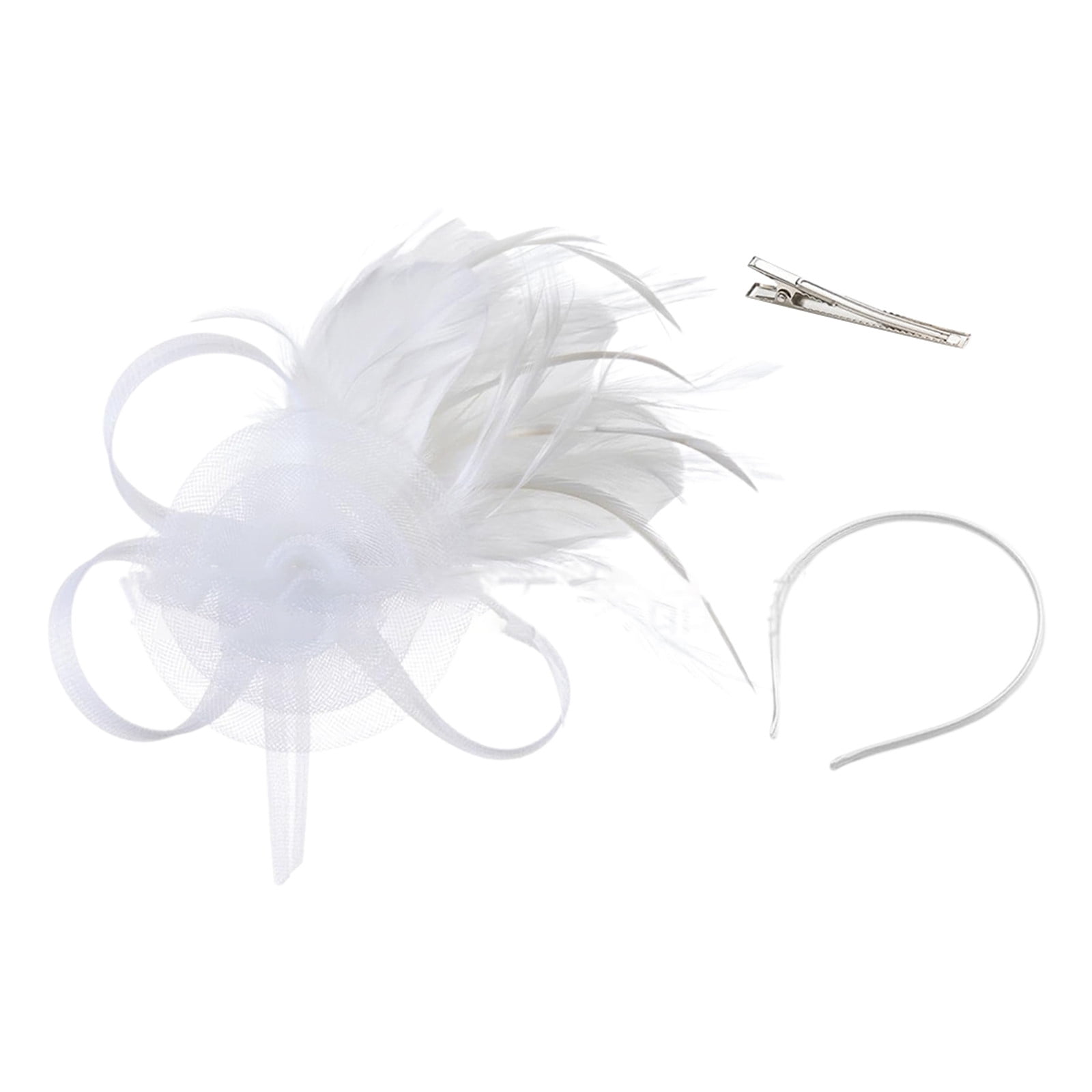 Elegant White Feathered Women\'s Accessory TYGHBN Elegant Vintage French Feather Mini Top Hat Hair  main image 3