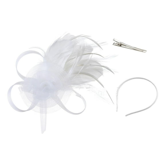 GPOECD Delicate Feather Hairband Elegant Floral Headpiece for Women Wedding Tea Party Performance Accessories Versatile Headwear Z7211-White,One Size