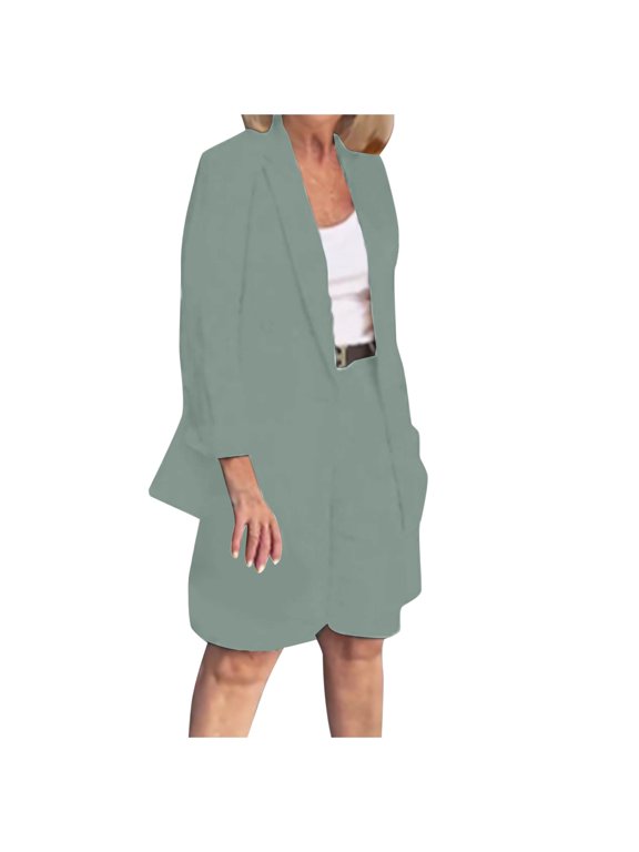 Dressy Casual Outfits for Women Fashion Suit Collar Long Sleeve Cardigan and Shorts Suit Ladies Womens Suits 2 Piece Set Business Light Blue,XXL