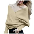 thumbnail image 1 of GPOECD Elegant Womens Shawl and Pullover Sweater Set Women Solid Knitted Off The Shoulder V-Neck Top with Matching Scarf Wrap ZZ03_White，One Size, 1 of 4