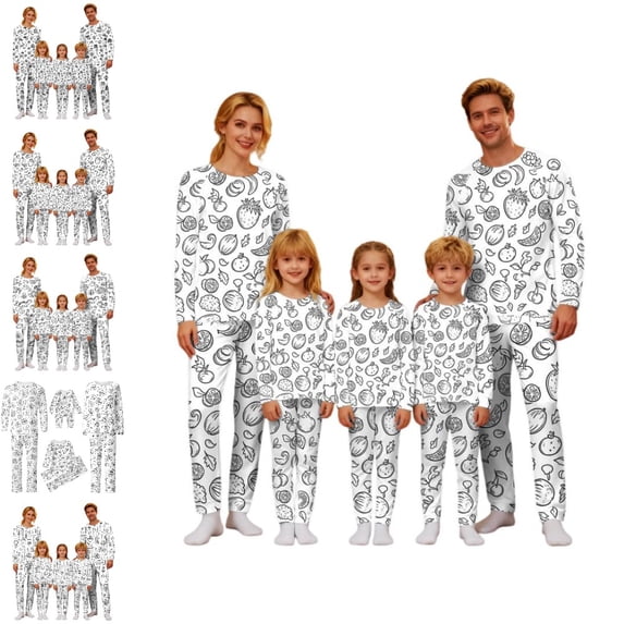 GPOECD Family Christmas Pajamas Doodle Print Family Matching Pajamas Coloring Design Bonding Comfortable Loungewear for Memorable Moments Pajama Sets Winter,White_002,13-14 Years