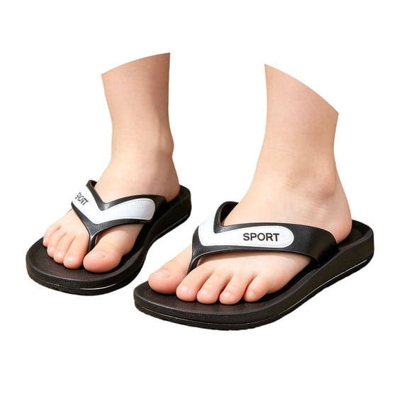 GPOECD Flip Flops for Kids Lightweight Boys Beach Sandal Breathable Thong for Summer Outdoor Comfortable On Boys Slippers 4-11Y 03_Black,11.5