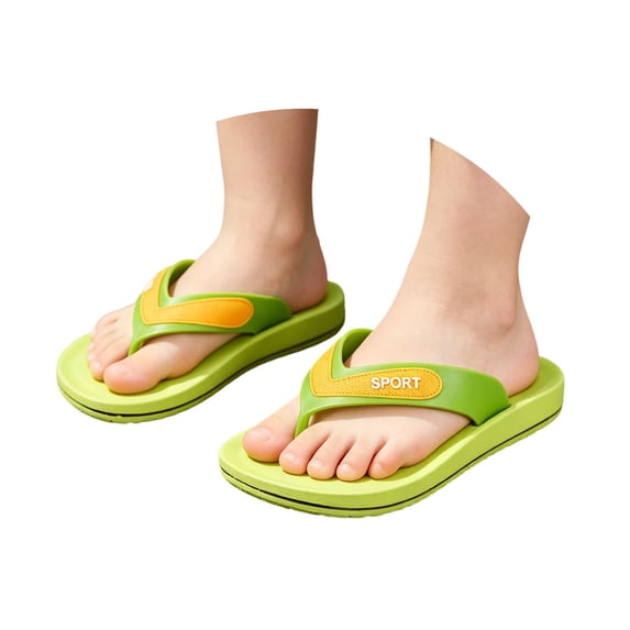 GPOECD Flip Flops for Kids Lightweight Boys Beach Sandal Breathable Thong for Summer Outdoor Comfortable On Boys Slippers 4-11Y 03_Green,1.5
