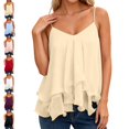 thumbnail image 1 of GPOECD Flowy Tank Tops for Women Off Shoulder Ruffle Casual Summer Dress Sleeveless Tank Beach Tiered Midi Style Womens Camisole 01_Beige,M, 1 of 6