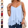 thumbnail image 1 of GPOECD Flowy Tank Tops for Women Off Shoulder Ruffle Casual Summer Dress Sleeveless Tank Beach Tiered Midi Style Womens Camisole 01_Light Blue,S, 1 of 6