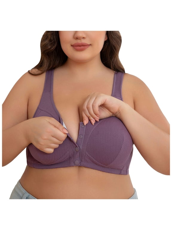 Front Closure Bra for Women Comfortable Wireless Support Front Snap Bras Soft Everyday Wear Seamless T-Shirt Bra Grey,58