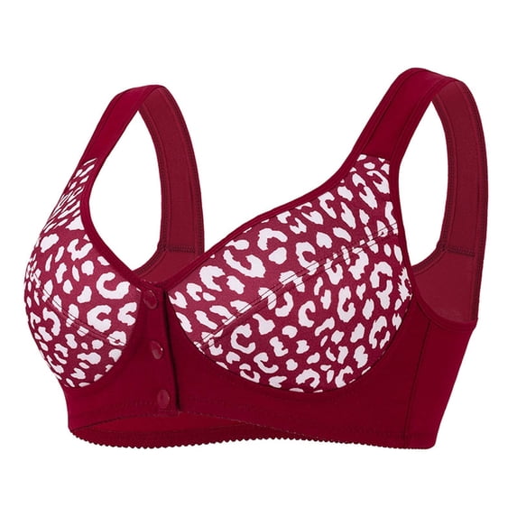 GPOECD Front Closure Bras for Women Printed Front Buttoned Soft Vest Style Bra with Adjustable Straps and Seamless Fit Comfortable Bras for Women,Red,46