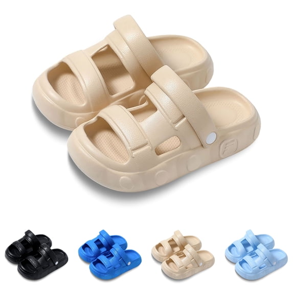 GPOECD Girls Clogs Breathable Outdoor Closed Toe Sport Sandals for Big Girls Fashionable Solid Color Casual Beach Slide Shoes Kids Slippers 5-14Y 02_Khaki,9-10 Years