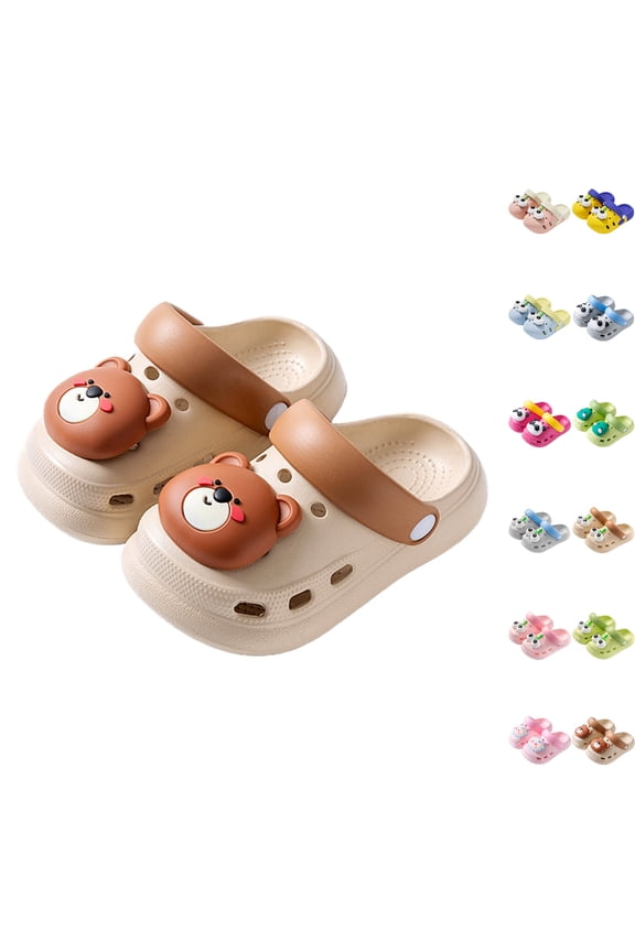 Girls Clogs Breathable Soft Sole Toddler Sandals with Cute Bear Design Water Shoes for Beach and Indoor Outdoor Play Kids Slippers 18M-9Y 08_Khaki,4.5-5 Years
