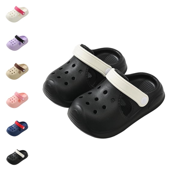 GPOECD Girls Clogs Slip On for Indoor Outdoor Wear Lightweight Soft Sole Kids Footwear Breathable Comfortable Kids Slippers Girls,Black,5.5-6 Years