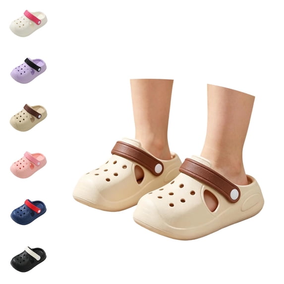 GPOECD Girls Clogs Slip On for Indoor Outdoor Wear Lightweight Soft Sole Kids Footwear Breathable Comfortable Kids Slippers Girls,Khaki,9-9.5 Years