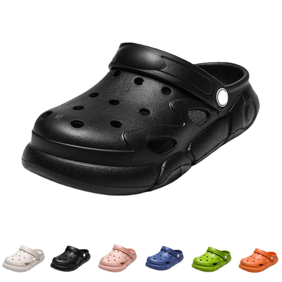 GPOECD Girls Clogs Slippers for Everyday Comfort Outdoor Open Toe Sandal Style Footwear with Sole for Play and School Kids Slippers 4-12Y 02_Black,5.5-6 Years