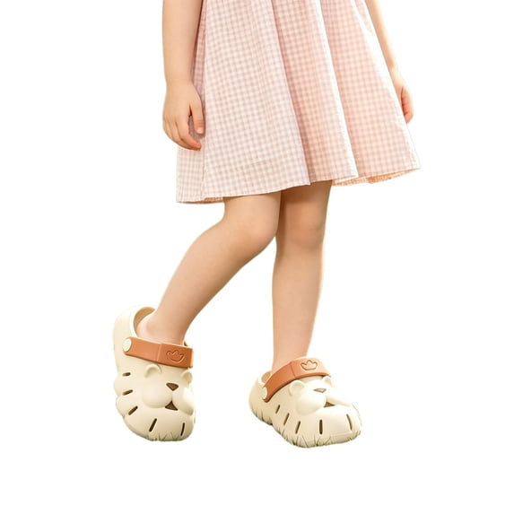 GPOECD Girls Clogs Summer Kids Sandals for Girls Breathable Outdoor On Footwear for Daily Play and Warm Weather Kids Slippers 3-12Y Khaki,4.5-5 Years