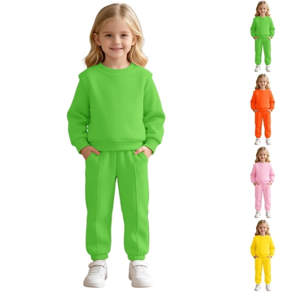 GPOECD Girls Outfits Cozy Winter Sweatshirt and Sweatpants Soft Lined Long Sleeve Set for Little Girls Girls Athletic Sets,Green,3-4 Years